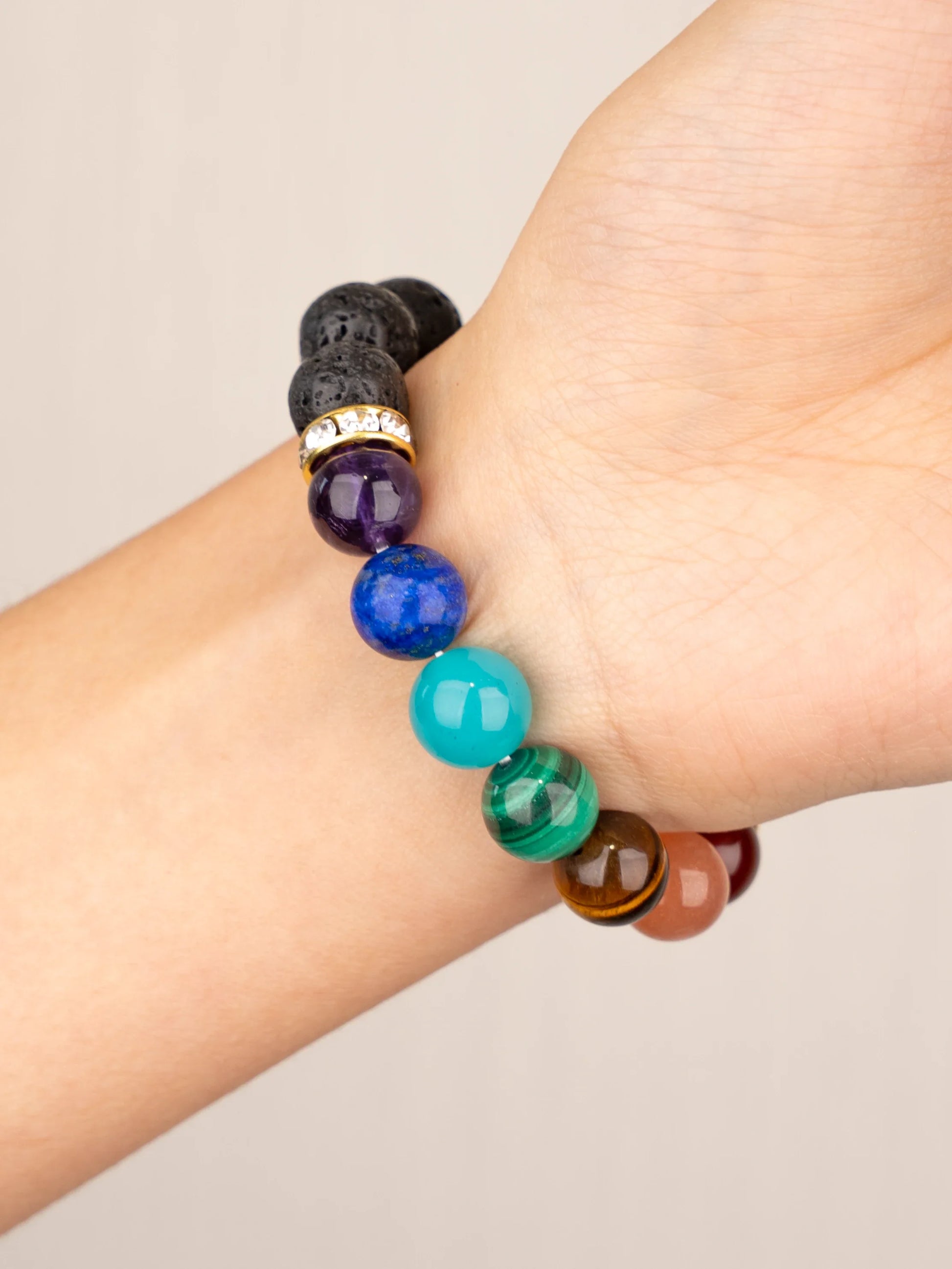 SENLLY 7 Chakra Beaded Stretch Bracelet with Lava Rock, Handmade Natural Stone Jewelry for Balance & Protection