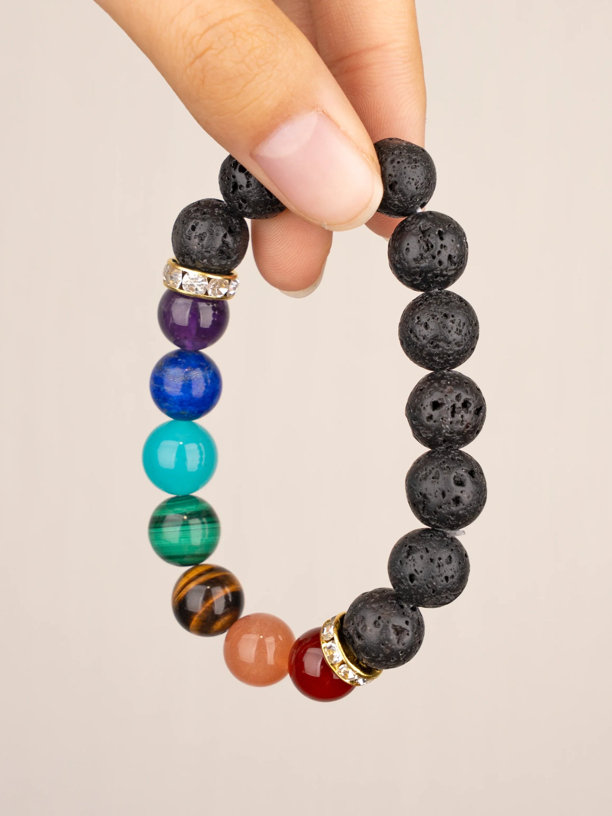 SENLLY 7 Chakra Beaded Stretch Bracelet with Lava Rock, Handmade Natural Stone Jewelry for Balance & Protection