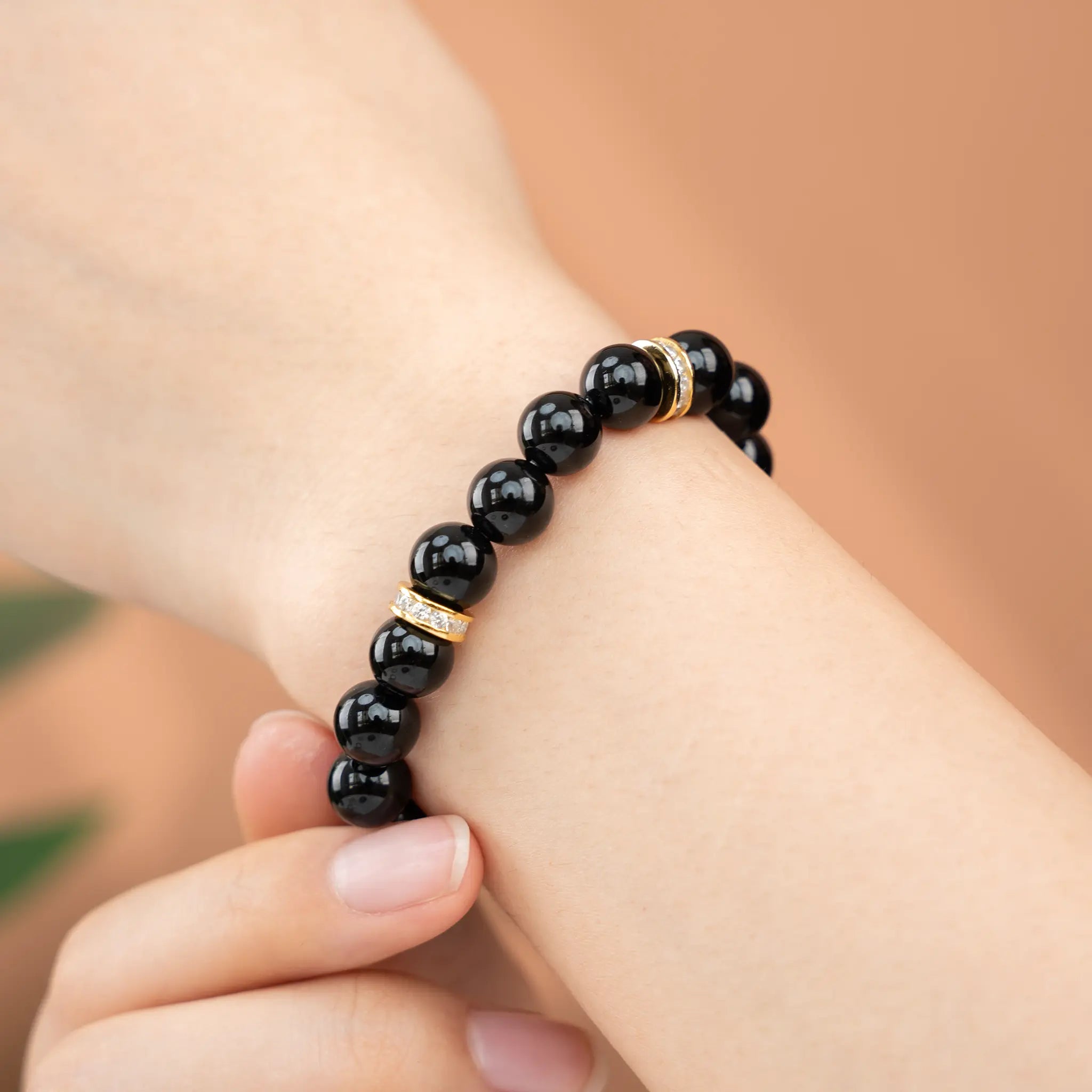 Energy Balance Gemstone Beaded Bracelet - Black Agate