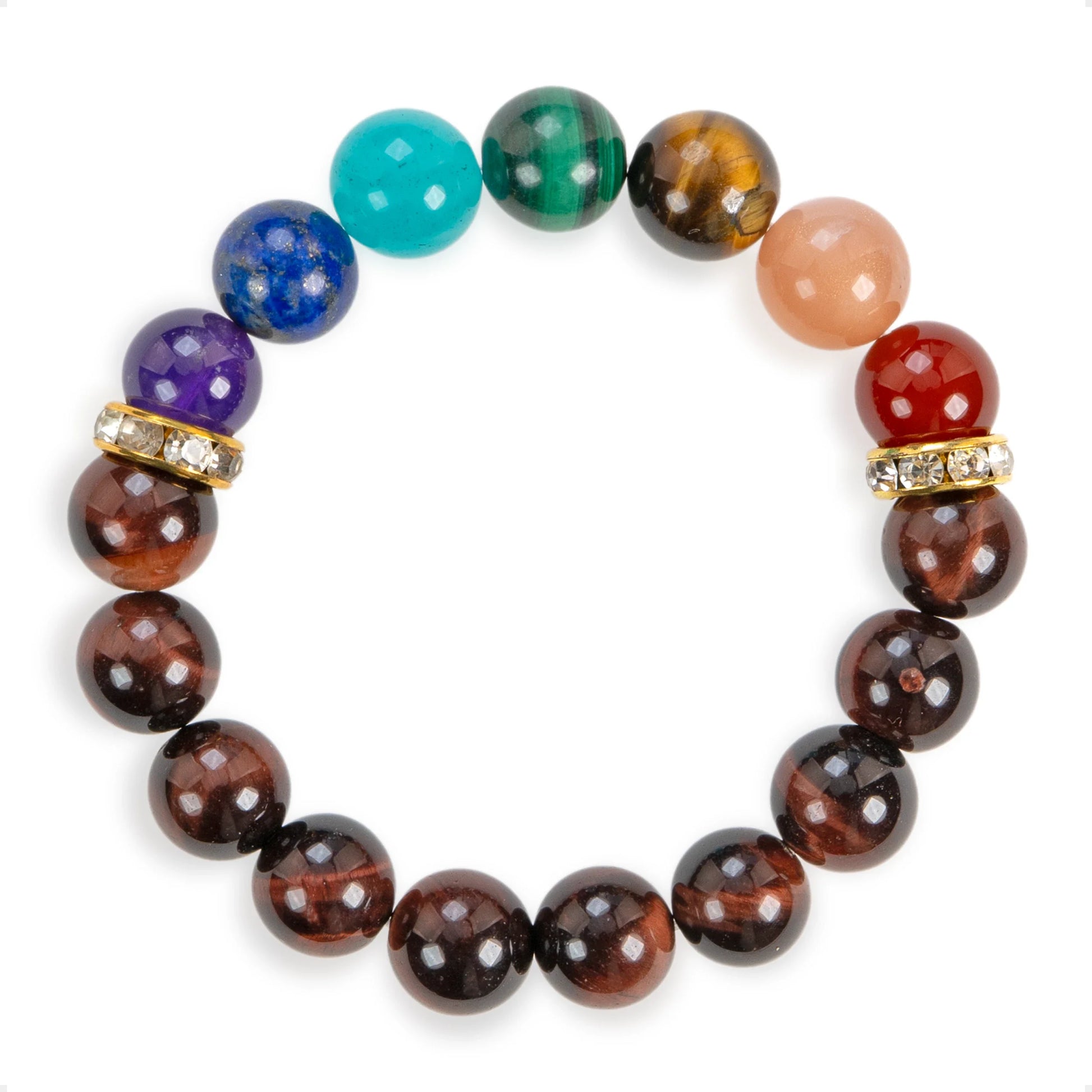SENLLY 7 Chakra Beaded Stretch Bracelet with Red Tiger's Eye, Handmade Natural Stone Jewelry for Balance & Protection