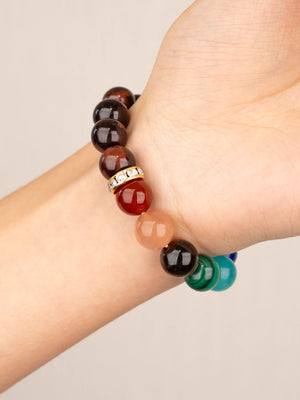 SENLLY 7 Chakra Beaded Stretch Bracelet with Red Tiger's Eye, Handmade Natural Stone Jewelry for Balance & Protection
