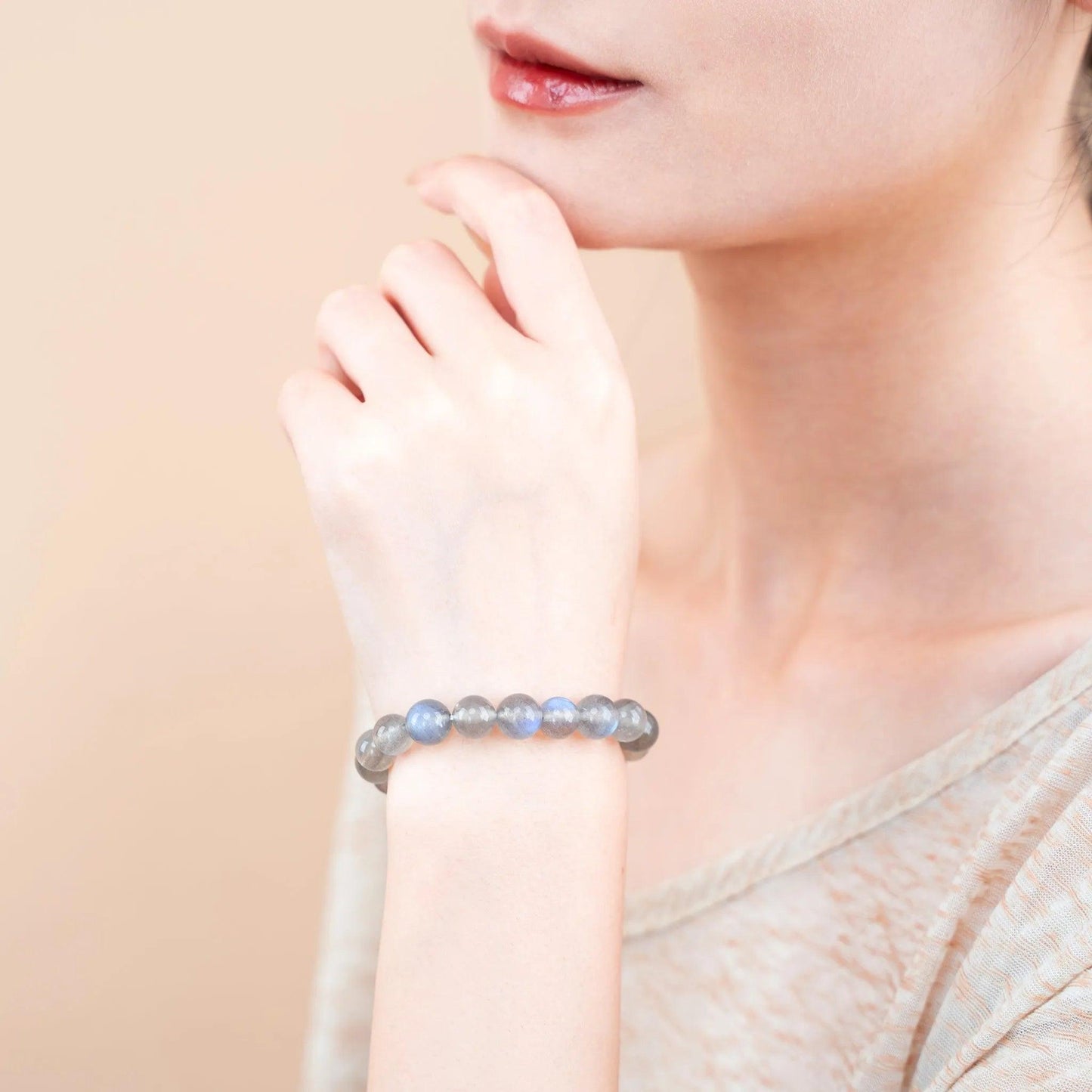 ‌Solid Color Gemstone Beaded Bracelet - Labradorite - SENLLY