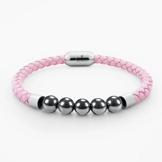 Braided Pink Leather Bracelet with 7A Natural Gemstone - Natural Hematite - SENLLY
