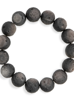 SENLLY Lunar Shadow - Silver Obsidian Moon-Texture 10mm Beaded Bracelet, Handmade Natural Stone Jewelry for Grounding, Protection & Clarity