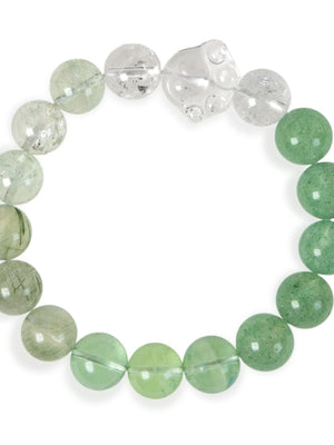 SENLLY Forest Whisper - Beaded Stretch Bracelet with Green Rutilated Quartz, Green Fluorite & Cat Paw Clear Quartz, Handmade Natural Stone Jewelry for Calm & Fresh Energy
