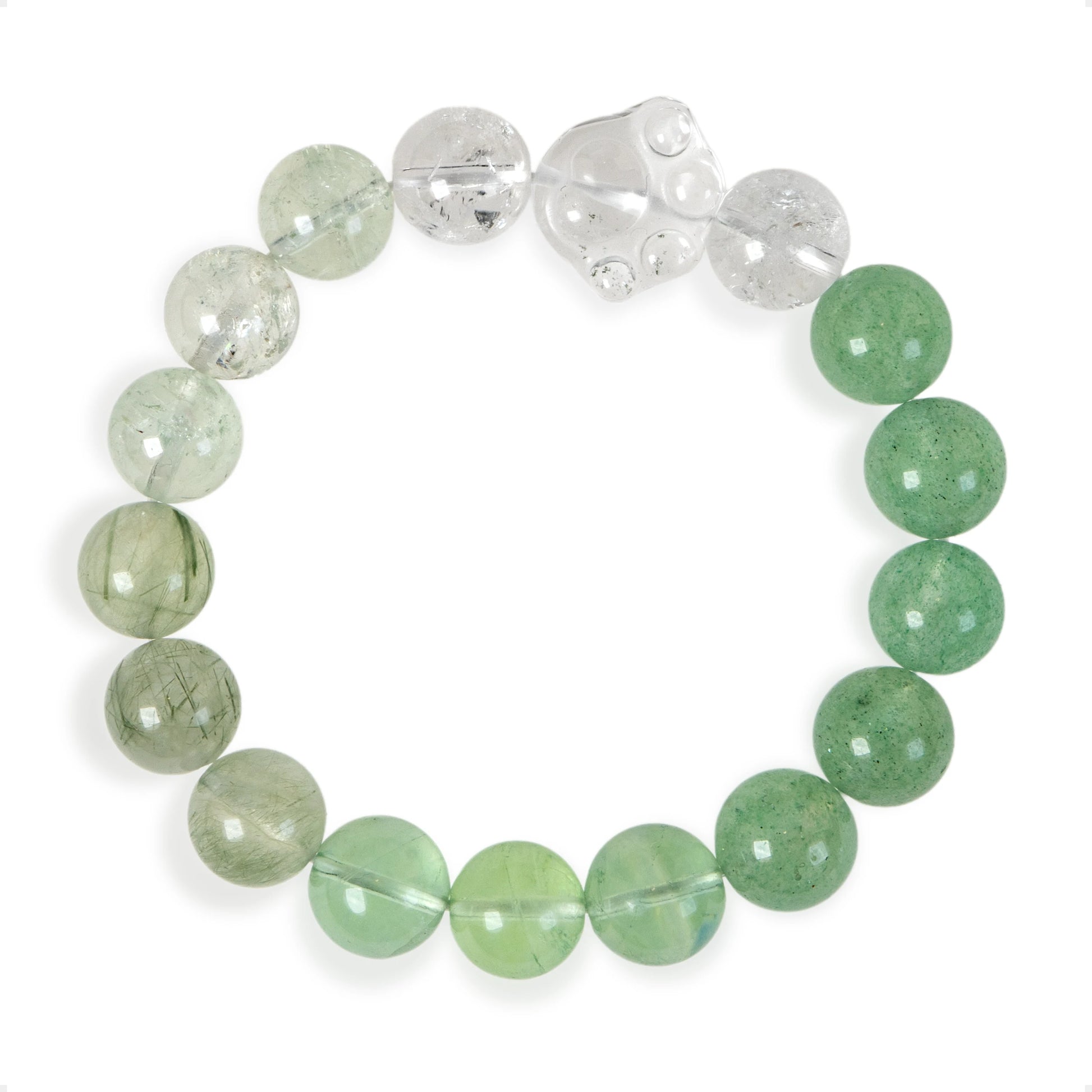 SENLLY Forest Whisper - Beaded Stretch Bracelet with Green Rutilated Quartz, Green Fluorite & Cat Paw Clear Quartz, Handmade Natural Stone Jewelry for Calm & Fresh Energy