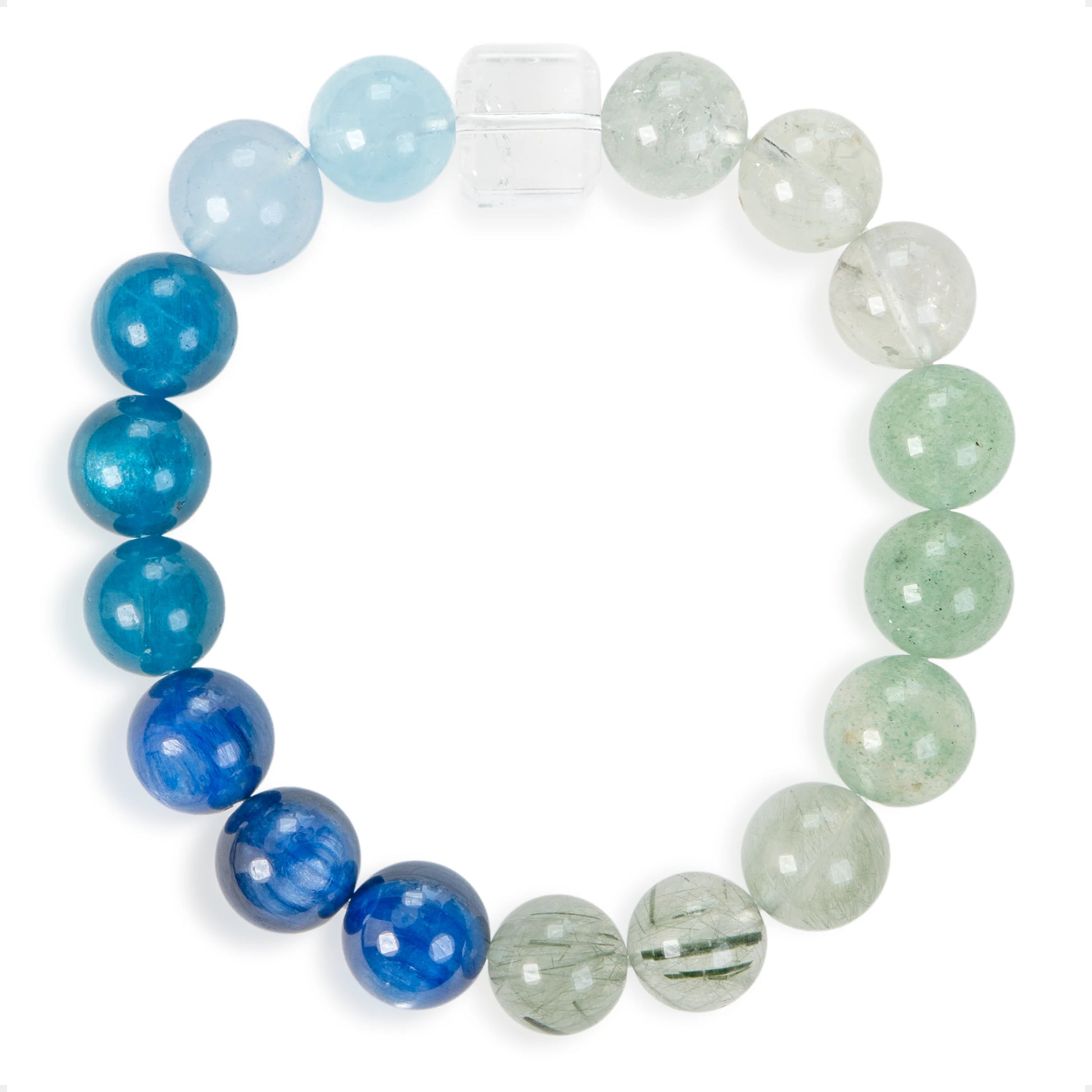 SENLLY Ocean Harmony - Kyanite, Blue Apatite, Aquamarine & Green Quartz Blend Beaded Bracelet, Handcrafted Natural Stone Jewelry for Clarity, Balance & Fresh Energy