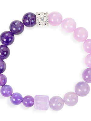 SENLLY Lilac Bloom - Beaded Stretch Bracelet with Kunzite & Amethyst, Handcrafted Natural Stone Jewelry for Calm Radiance & Elegant Color Harmony