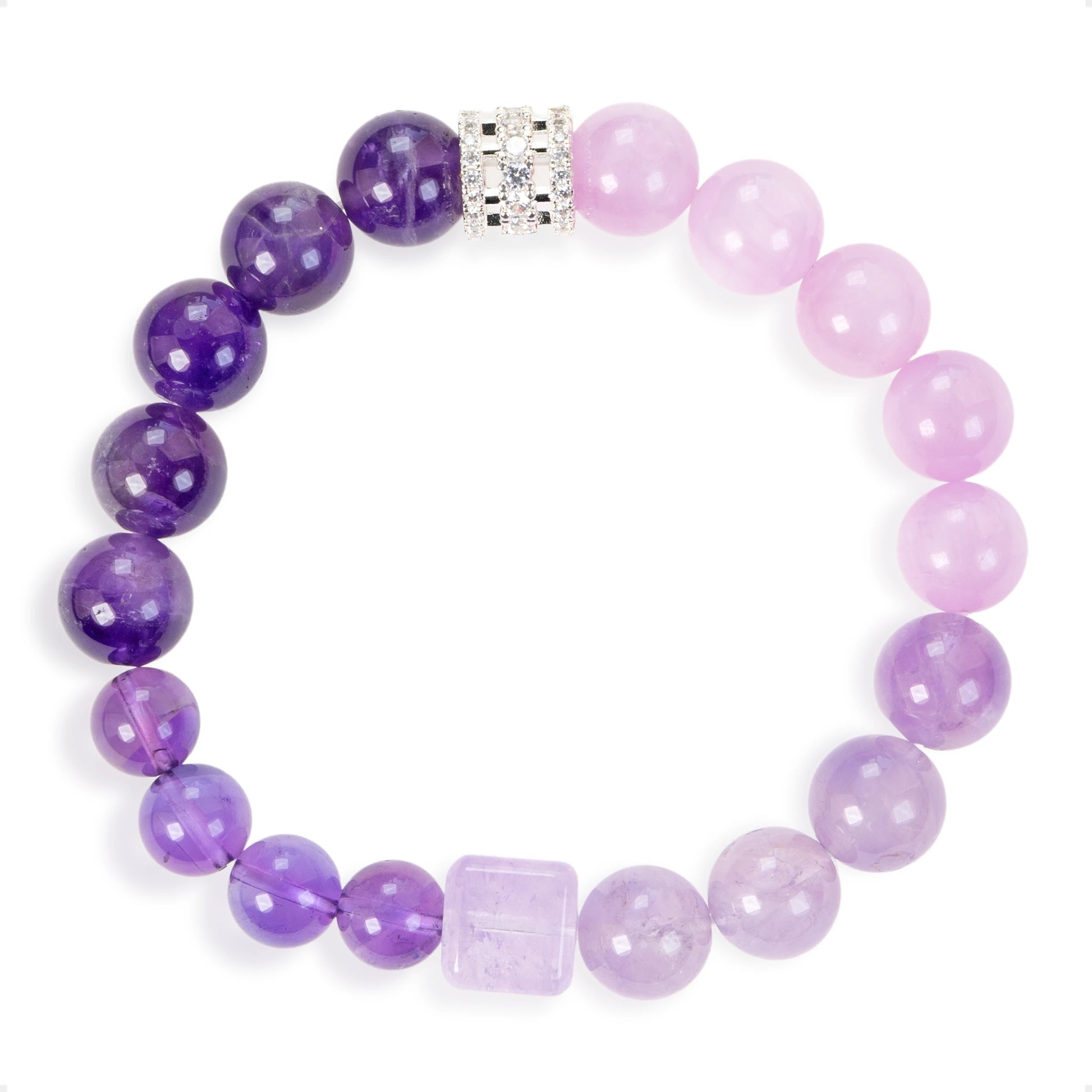 SENLLY Lilac Bloom - Beaded Stretch Bracelet with Kunzite & Amethyst, Handcrafted Natural Stone Jewelry for Calm Radiance & Elegant Color Harmony
