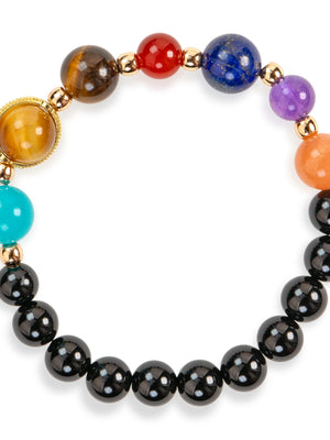 SENLLY Spectrum Guardian - Beaded Stretch Bracelet with Natural Gold Tiger Eye, Black Agate & Multi-Gem Highlights, Handcrafted Natural Stone Jewelry for Balance, Focus & Inner Strength