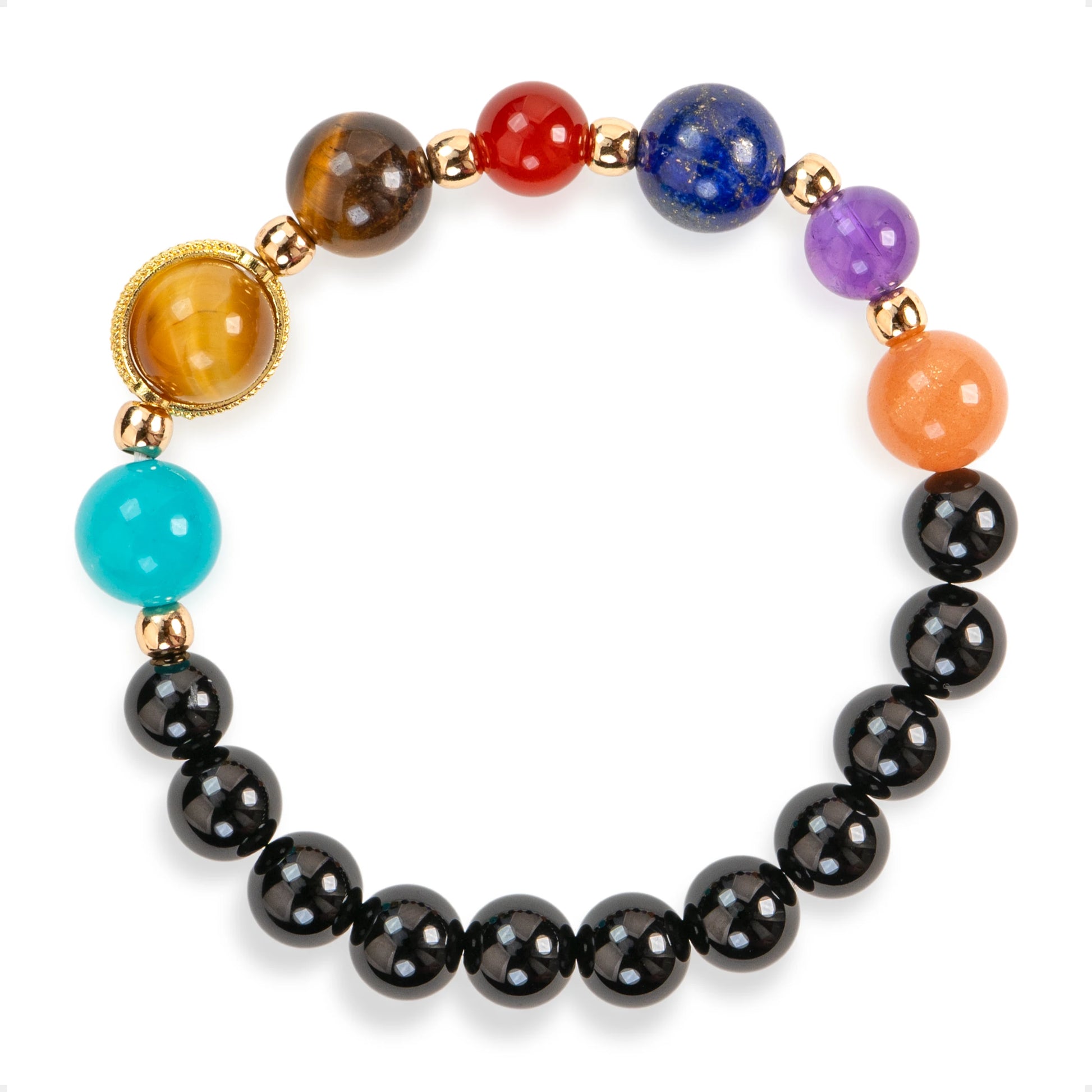 SENLLY Spectrum Guardian - Beaded Stretch Bracelet with Natural Gold Tiger Eye, Black Agate & Multi-Gem Highlights, Handcrafted Natural Stone Jewelry for Balance, Focus & Inner Strength