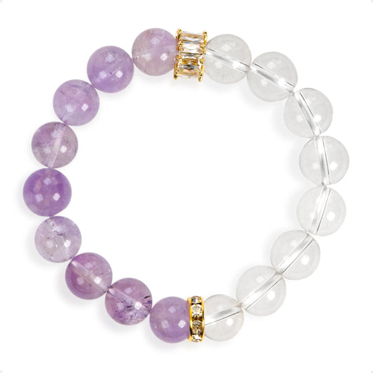 SENLLY Lavender Clarity Glow - Beaded Stretch Bracelet with Lavender Amethyst & Clear Quartz, Handmade Natural Stone Jewelry for Calm, Balance & Spiritual Clarity