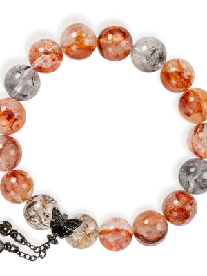 SENLLY Ember Wing - Beaded Stretch Bracelet with Red Hematoid Quartz, Black Herkimer Diamond & Black Gold Super Seven, Handmade Natural Stone Jewelry for Clarity, Strength & Balance