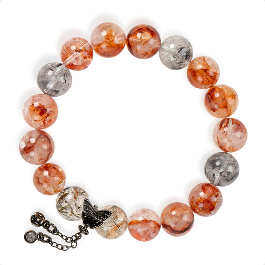 SENLLY Ember Wing - Beaded Stretch Bracelet with Red Hematoid Quartz, Black Herkimer Diamond & Black Gold Super Seven, Handmade Natural Stone Jewelry for Clarity, Strength & Balance