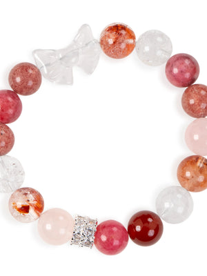 SENLLY Rosy Flutter - Beaded Stretch Bracelet with Natural Strawberry Quartz, Hematoid Quartz & Rose Quartz, Handcrafted Natural Stone Jewelry for Love, Clarity & Emotional Harmony