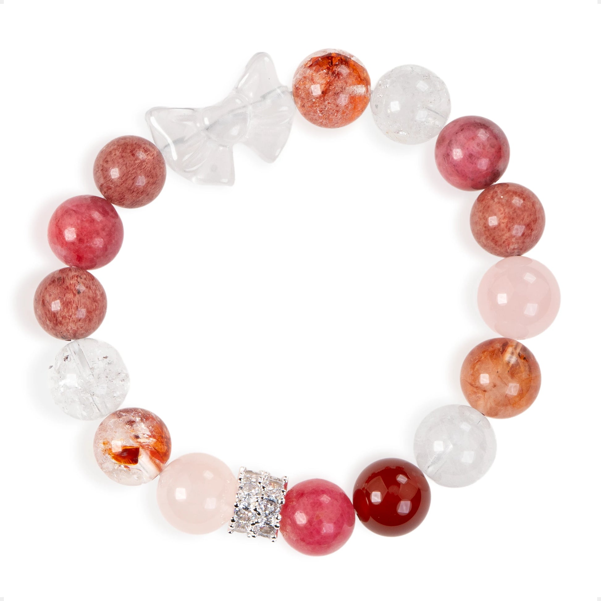 SENLLY Rosy Flutter - Beaded Stretch Bracelet with Natural Strawberry Quartz, Hematoid Quartz & Rose Quartz, Handcrafted Natural Stone Jewelry for Love, Clarity & Emotional Harmony