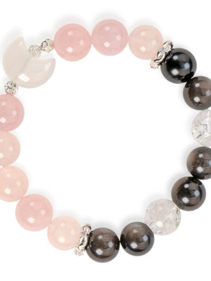 SENLLY Moonlit Affection - Natural Rose Quartz, Silver Obsidian & Azeztulite Beaded Bracelet, Handcrafted Natural Stone Jewelry for Harmony, Clarity & Emotional Balance