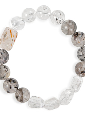 SENLLY Crystal Ascension - Beaded Stretch Bracelet with Natural Azeztulite & Black Herkimer Diamond, Handcrafted Natural Stone Jewelry for Clarity, Elevation & Inner Light