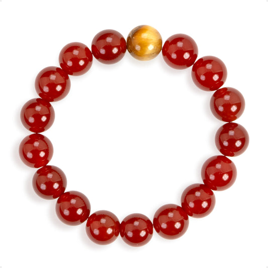 SENLLY Crimson Radiance - Beaded Stretch Bracelet with Red Agate & Gold Tiger Eye, Handcrafted Natural Stone Jewelry for Vitality, Confidence & Warm Strength