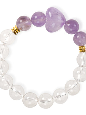 SENLLY Crystal Whisper - Beaded Stretch Bracelet with Natural Lavender Amethyst & Clear Quartz, Handcrafted Natural Stone Jewelry for Calm, Clarity & Harmony