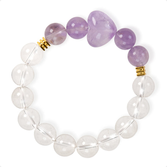 SENLLY Crystal Whisper - Beaded Stretch Bracelet with Natural Lavender Amethyst & Clear Quartz, Handcrafted Natural Stone Jewelry for Calm, Clarity & Harmony