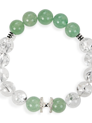 SENLLY Green Aurora - Beaded Stretch Bracelet with Green Strawberry & Clear Quartz, Handcrafted Natural Stone Jewelry for Fresh Energy, Clarity & Everyday Balance