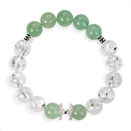 SENLLY Green Aurora - Beaded Stretch Bracelet with Green Strawberry & Clear Quartz, Handcrafted Natural Stone Jewelry for Fresh Energy, Clarity & Everyday Balance