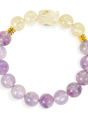 SENLLY Sunlit Aura - Beaded Stretch Bracelet with Natural Lavender Amethyst & Citrine, Handcrafted Natural Stone Jewelry for Calm, Clarity & Joy