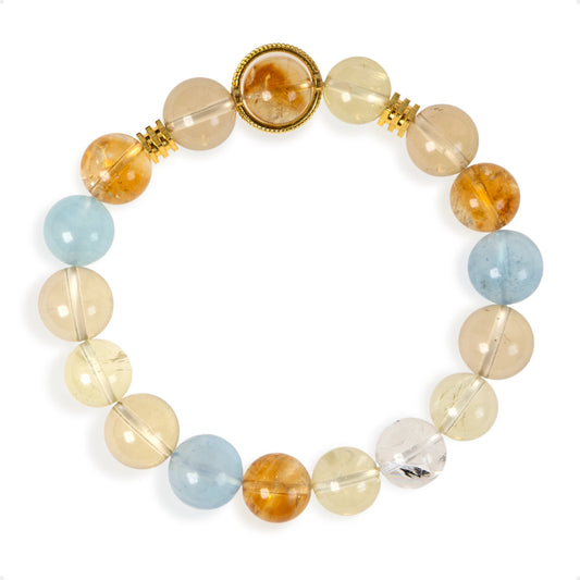 SENLLY Aurora Breeze - Beaded Stretch Bracelet with Citrine, Lemon Quartz, Aquamarine & Clear Quartz, Handmade Natural Stone Jewelry for Clarity, Renewal & Gentle Calm