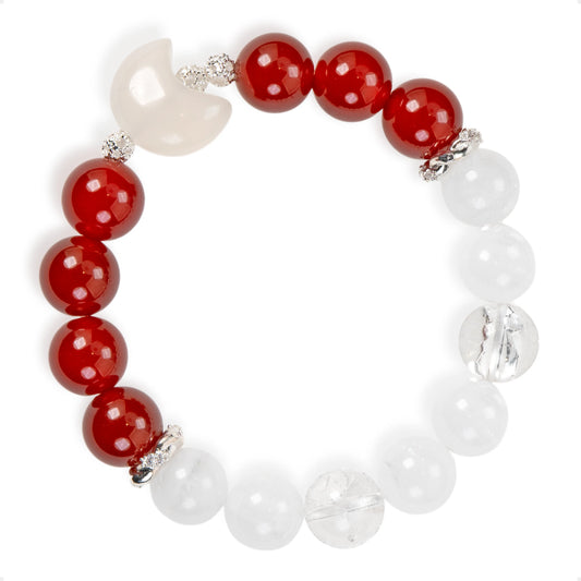 SENLLY Lunar Grace - Natural Red Agate & White Agate Beaded Bracelet, Handcrafted Natural Stone Jewelry for Calm, Strength & Emotional Balance