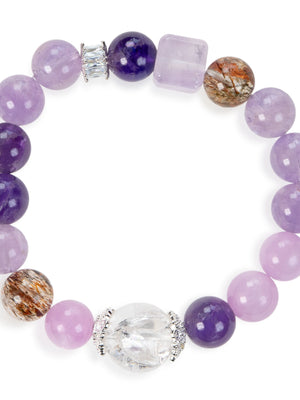 SENLLY Lavender Harmony - Beaded Stretch Bracelet with Natural Amethyst, Lavender Amethyst & Clear Quartz, Handcrafted Natural Stone Jewelry for Calm, Clarity & Emotional Balance