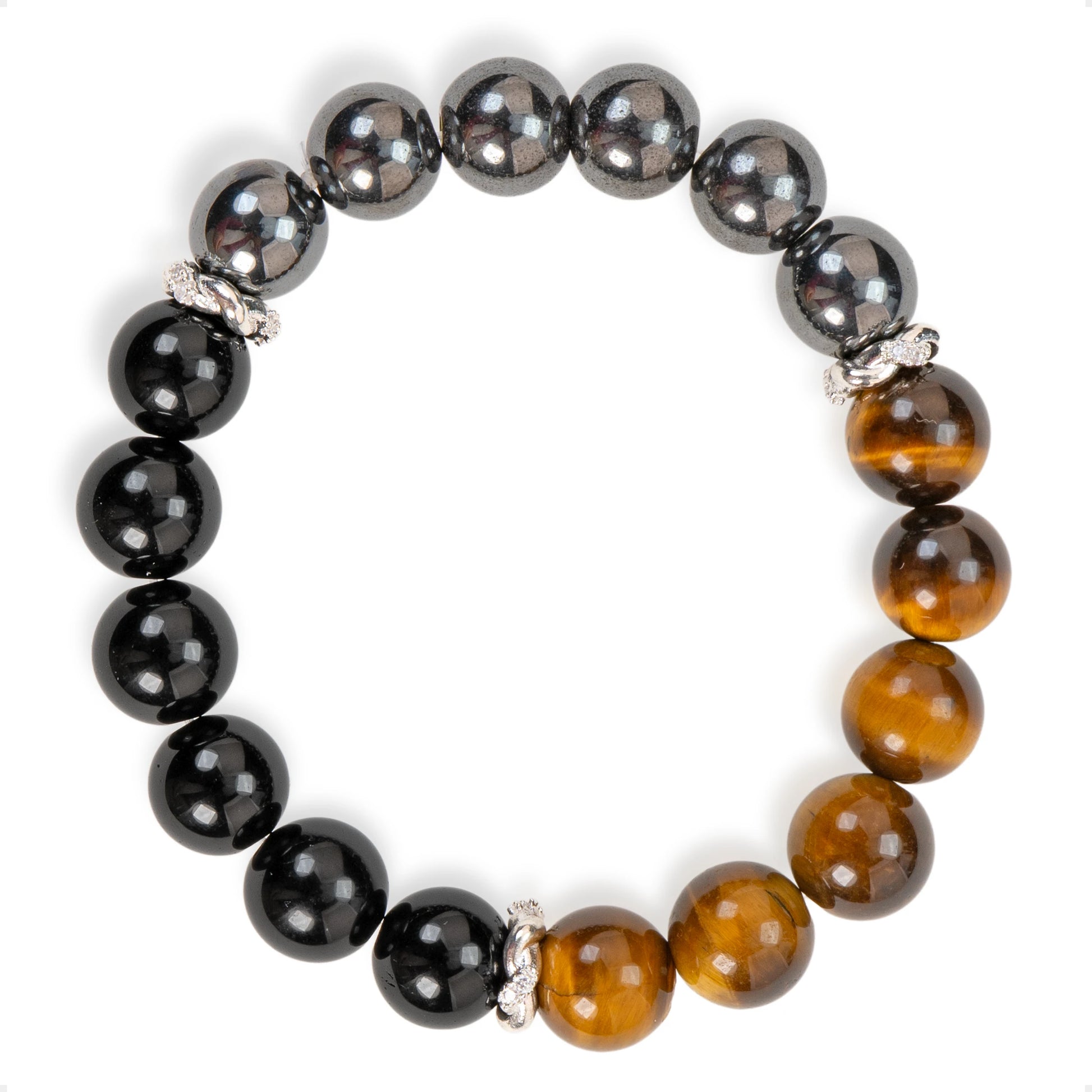 SENLLY Steel Focus - Beaded Stretch Bracelet with Natural Hematite, Black Agate & Tiger Eye, Handcrafted Natural Stone Jewelry for Strength, Grounding & Clarity