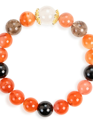 SENLLY Ember Harmony - Beaded Stretch Bracelet with Natural South Red Agate, White Agate, Smoky Quartz & Black Agate, Handcrafted Natural Stone Jewelry for Energy, Balance & Confidence