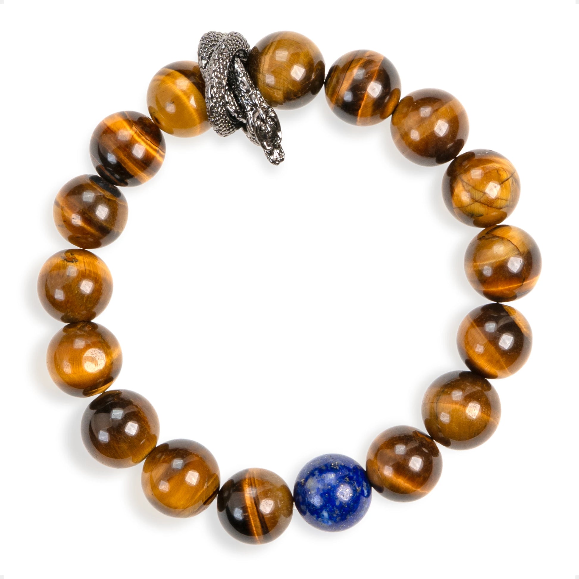SENLLY Serpent Guardian - Tiger Eye Bracelet with Lapis Lazuli Accent, Handcrafted Natural Stone Jewelry for Confidence, Focus & Inner Strength