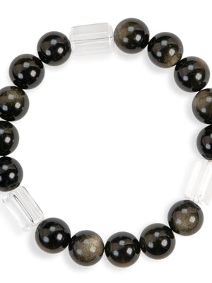 SENLLY Midnight Glow - Gold Obsidian & Clear Quartz Bracelet, Handcrafted Natural Stone Jewelry with Deep Shimmer & Crystal Clarity