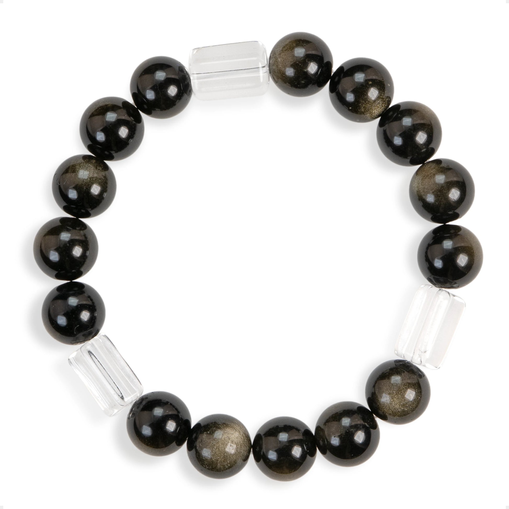 SENLLY Midnight Glow - Gold Obsidian & Clear Quartz Bracelet, Handcrafted Natural Stone Jewelry with Deep Shimmer & Crystal Clarity