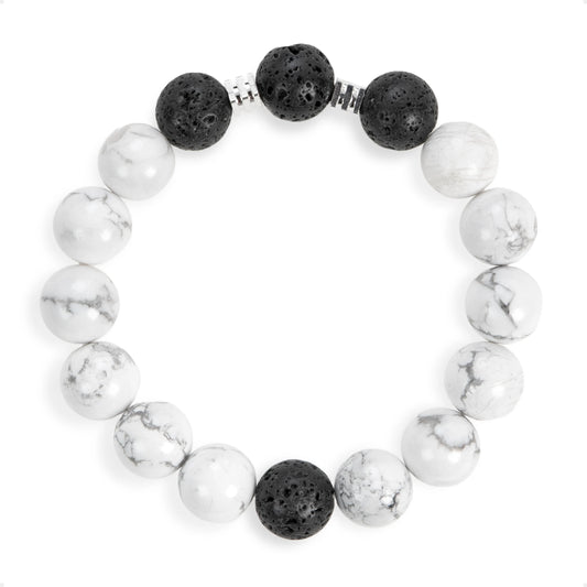 SENLLY Mono Calm - Beaded Stretch Bracelet with Lava Rock & Howlite, Handmade Natural Stone Jewelry for Grounding, Clarity & Relaxation