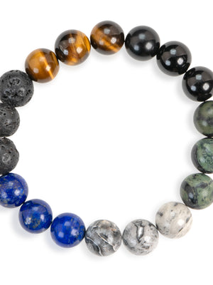 SENLLY Horizon Guard - Beaded Stretch Bracelet with Natural Tiger Eye, Lapis Lazuli & Picasso Jasper, Handcrafted Natural Stone Jewelry for Strength, Balance & Clarity