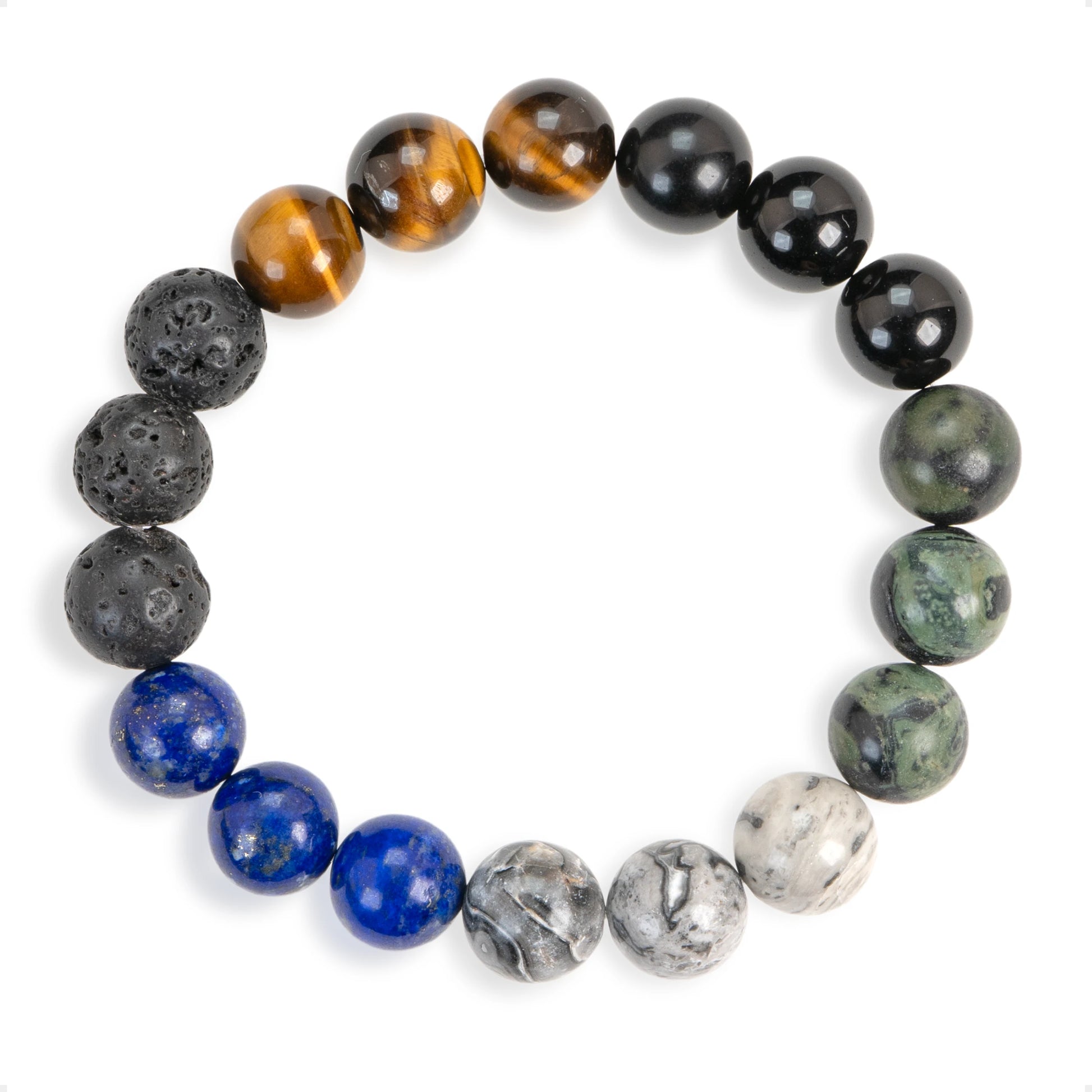 SENLLY Horizon Guard - Beaded Stretch Bracelet with Natural Tiger Eye, Lapis Lazuli & Picasso Jasper, Handcrafted Natural Stone Jewelry for Strength, Balance & Clarity
