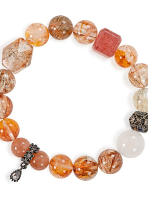 SENLLY Ember Radiance - Handmade Multi-Gemstone Bracelet with Citrine, Super Seven, Sunstone & Strawberry Quartz, Natural Stone Jewelry