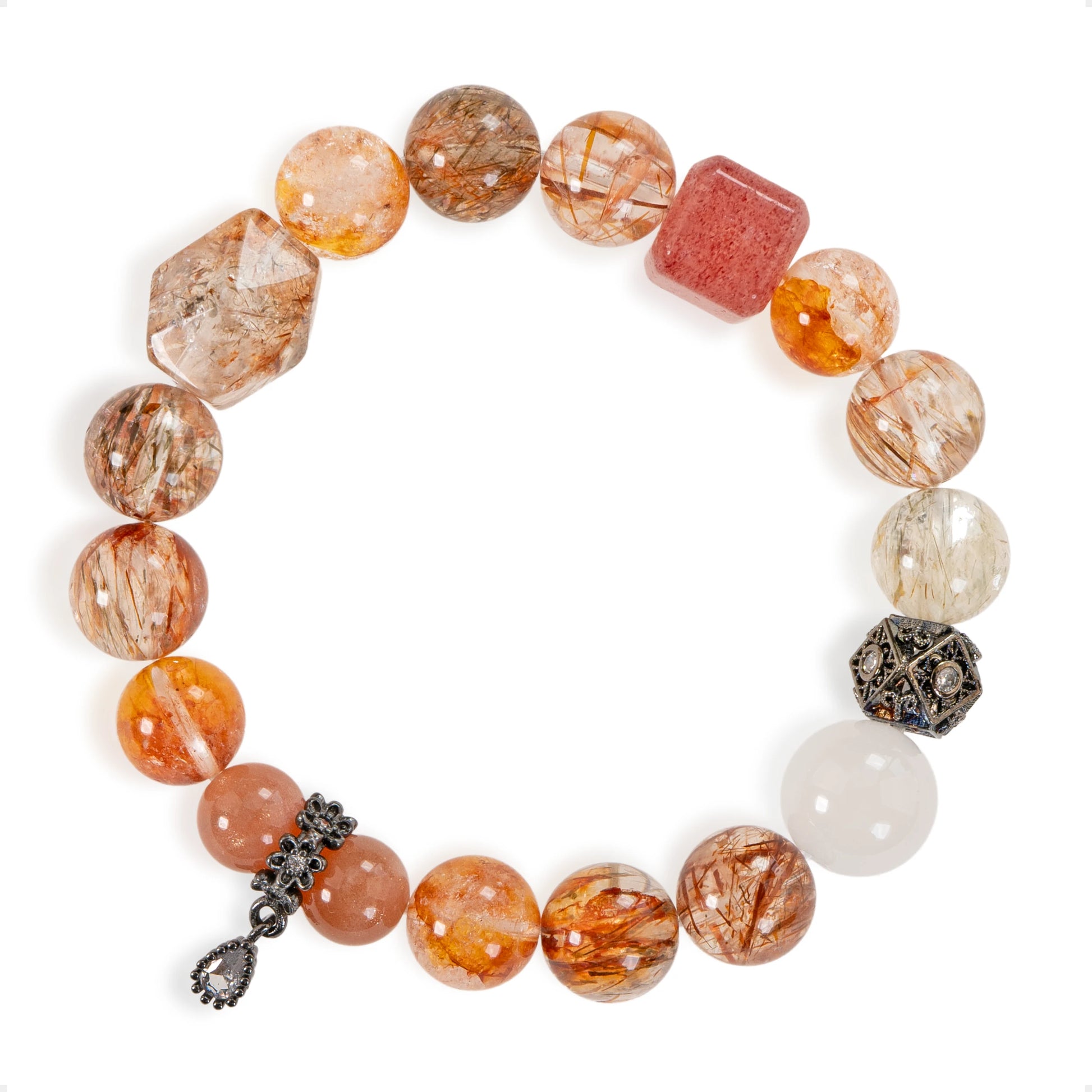 SENLLY Ember Radiance - Handmade Multi-Gemstone Bracelet with Citrine, Super Seven, Sunstone & Strawberry Quartz, Natural Stone Jewelry