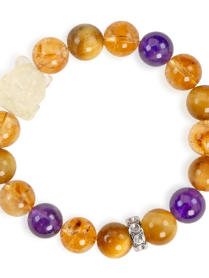 SENLLY Foxfire Radiance - Beaded Stretch Bracelet with Natural Citrine, Amethyst & Tiger Eye, Handcrafted Natural Stone Jewelry for Confidence, Intuition & Positive Energy