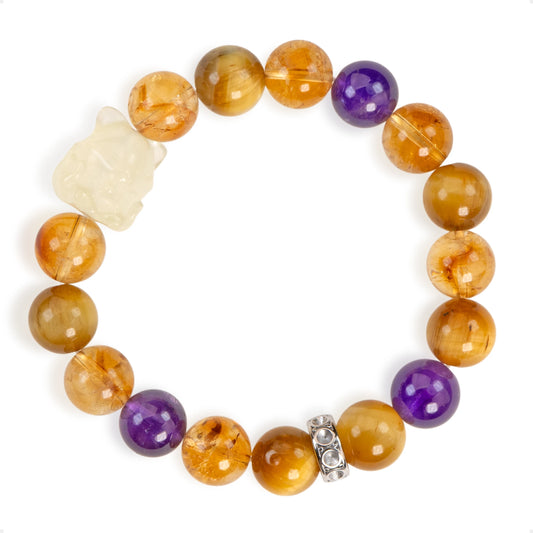 SENLLY Foxfire Radiance - Beaded Stretch Bracelet with Natural Citrine, Amethyst & Tiger Eye, Handcrafted Natural Stone Jewelry for Confidence, Intuition & Positive Energy