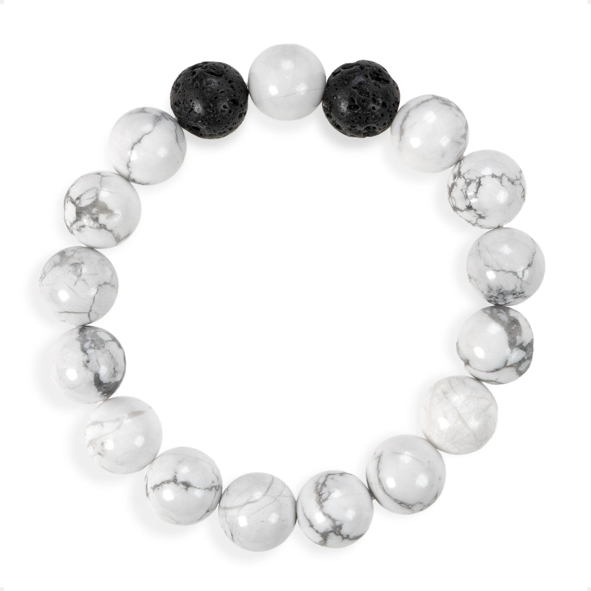 SENLLY Arctic Calm - Beaded Stretch Bracelet with Howlite & Lava Rock, Handcrafted Natural Stone Jewelry for Peace, Clarity & Grounding