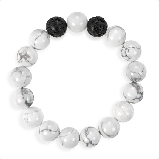 SENLLY Arctic Calm - Beaded Stretch Bracelet with Howlite & Lava Rock, Handcrafted Natural Stone Jewelry for Peace, Clarity & Grounding