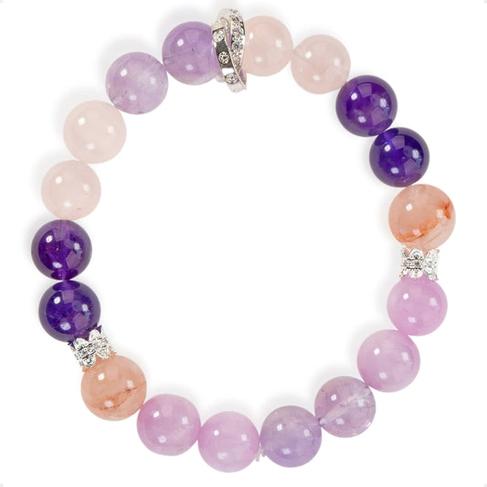SENLLY Aurora Harmony - Handmade Multi-Gemstone Bracelet with Amethyst, Rose Quartz & Hematoid Quartz, Natural Stone Jewelry