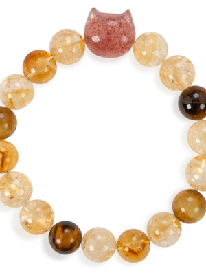 SENLLY Golden Blossom - Beaded Stretch Bracelet with Strawberry Quartz, Citrine & Tiger Eye, Handcrafted Natural Stone Jewelry for Confidence, Warmth & Balance