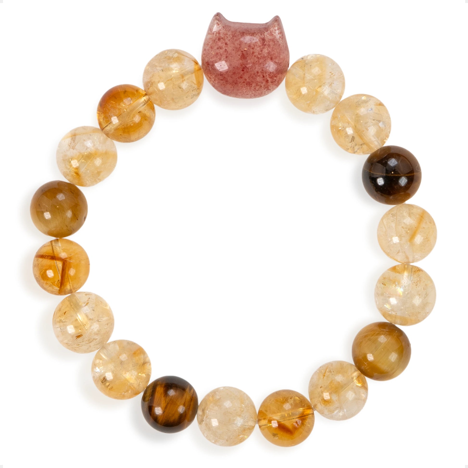 SENLLY Golden Blossom - Beaded Stretch Bracelet with Strawberry Quartz, Citrine & Tiger Eye, Handcrafted Natural Stone Jewelry for Confidence, Warmth & Balance