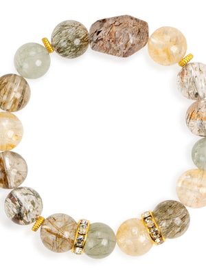 SENLLY Golden Aura - Bracelet with Super Seven, Green Rutilated Quartz & Citrine, Handcrafted Natural Stone Jewelry for Clarity, Wealth Energy & Daily Balance