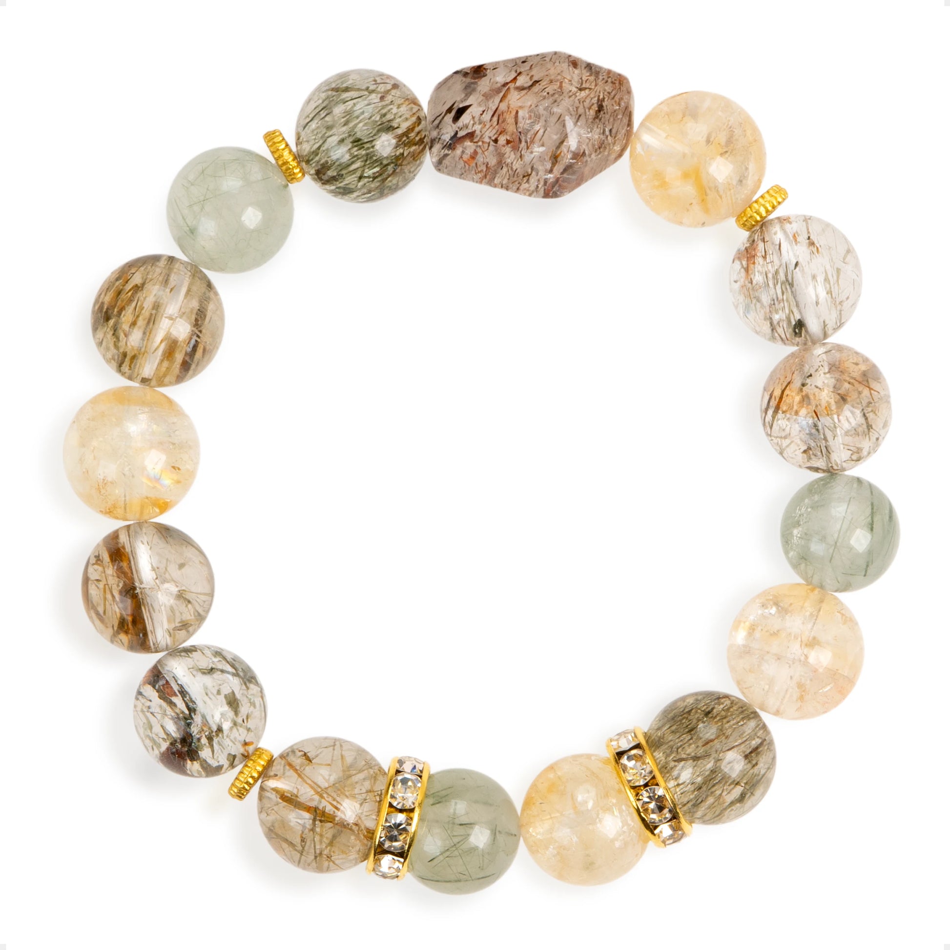 SENLLY Golden Aura - Bracelet with Super Seven, Green Rutilated Quartz & Citrine, Handcrafted Natural Stone Jewelry for Clarity, Wealth Energy & Daily Balance